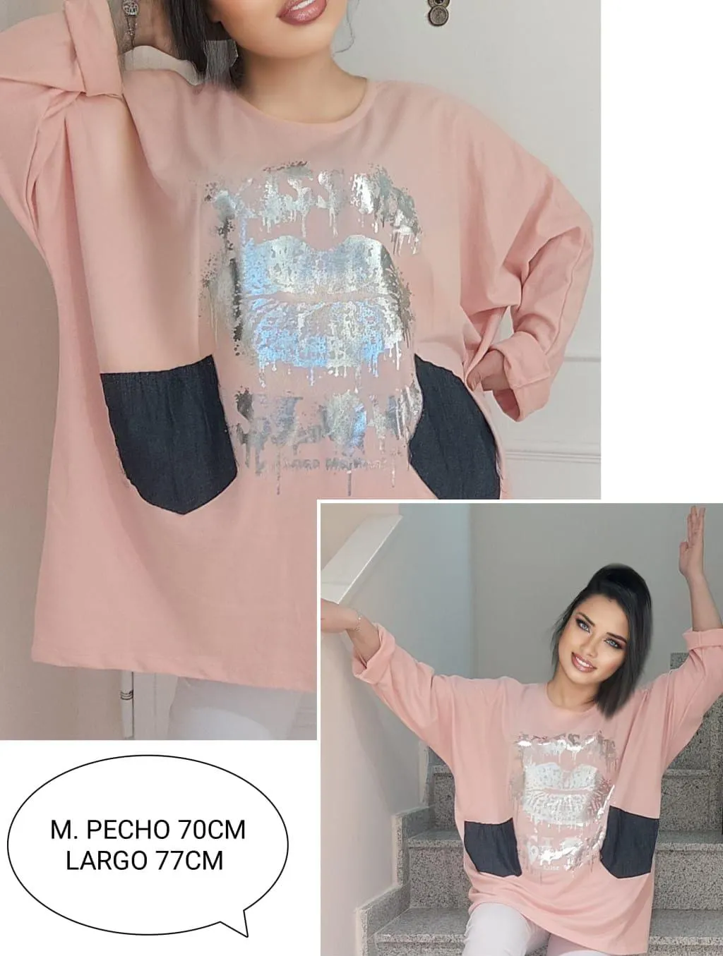 Sudadera Bolsillos Mujer Talla Grande