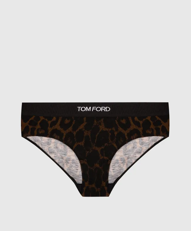 Tom Ford Brown animal print briefs with logo