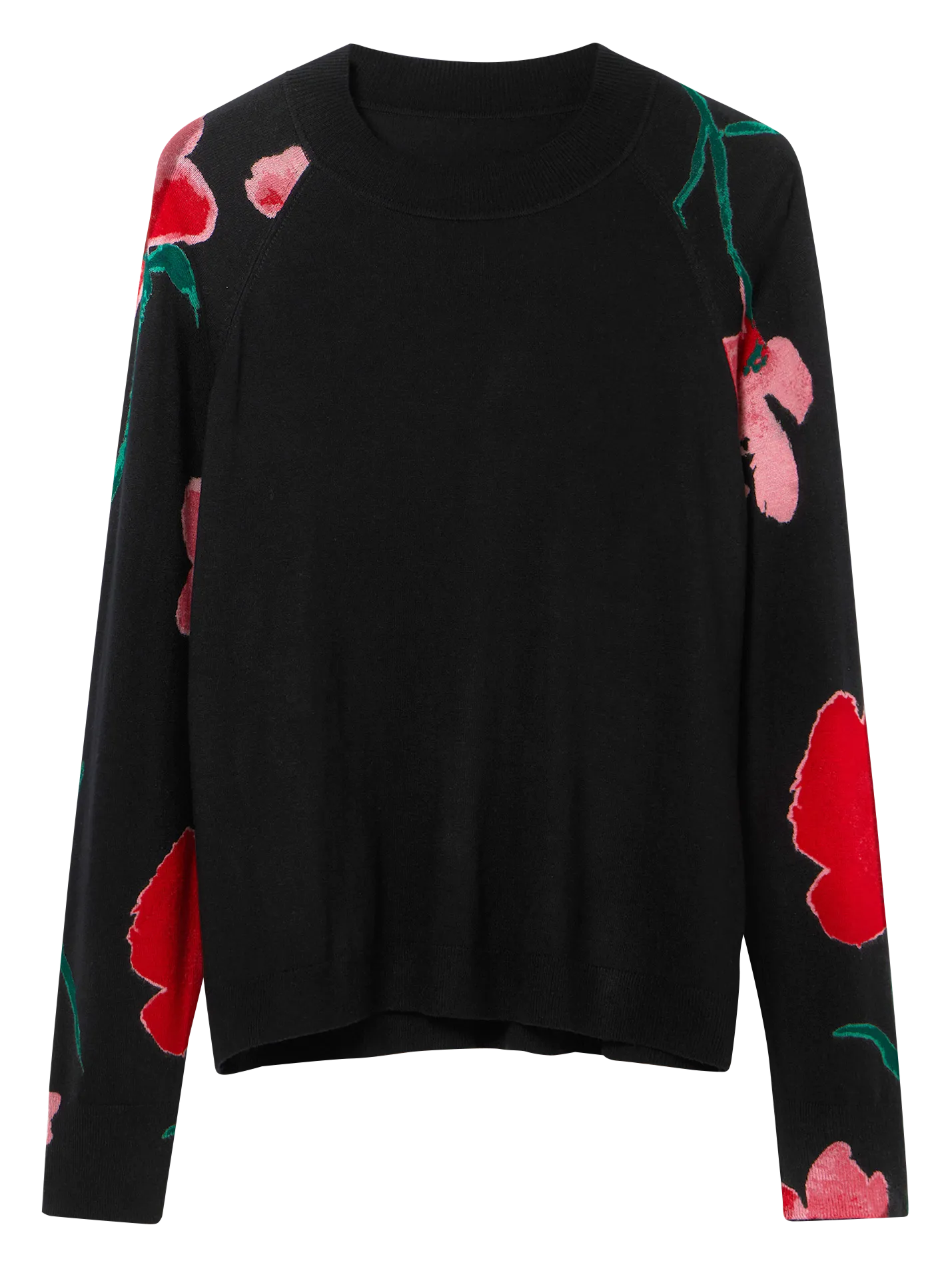 Top con cuello redondo y estampado floral en negro