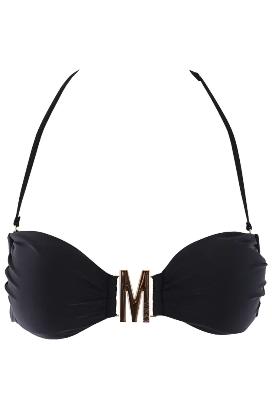 Top de bikini negro con logo M en dorado