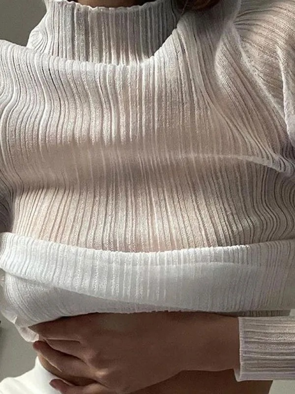 Top de punto semitransparente de cuello alto