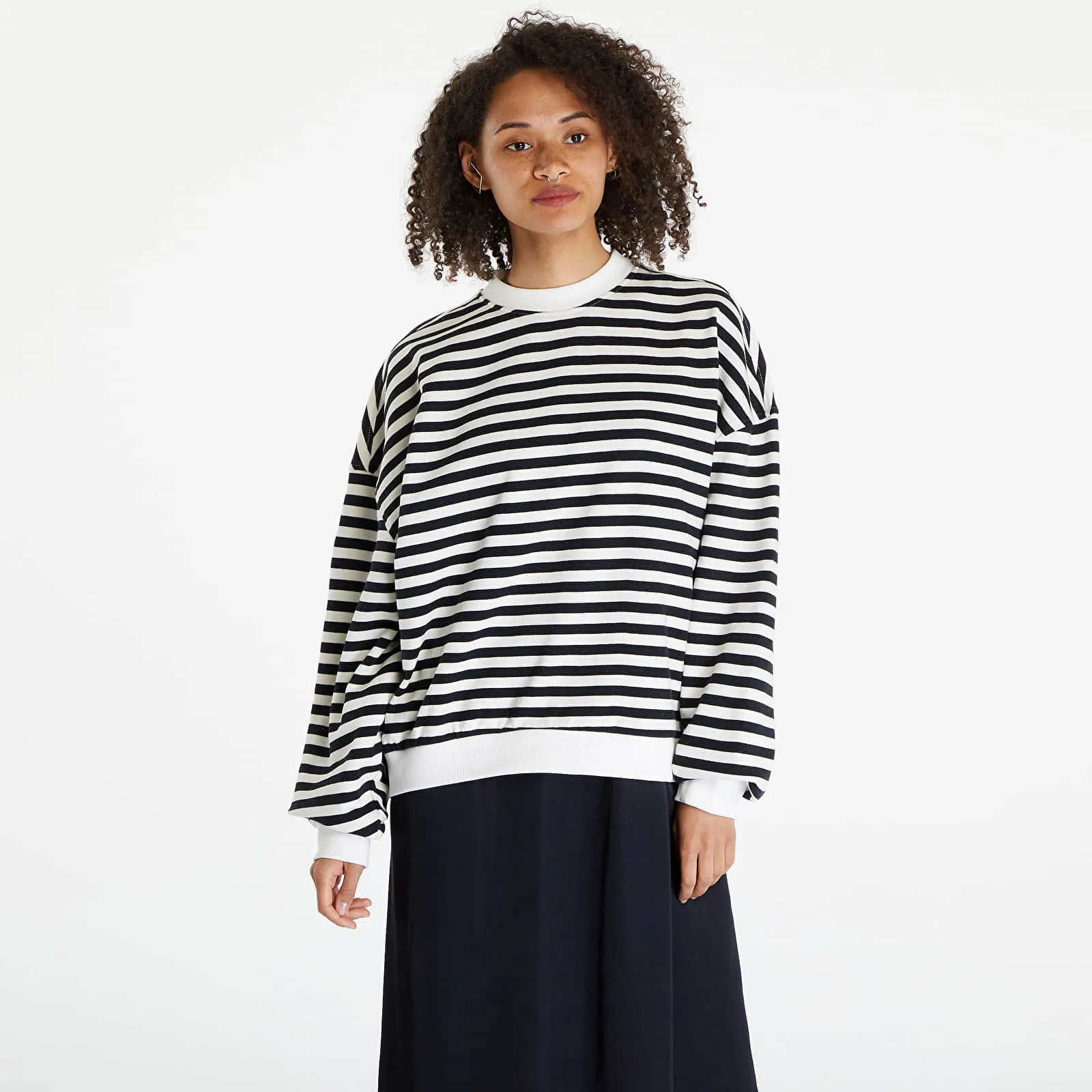 Urban Classics Ladies Oversized Striped Crewneck Black/ White Sand