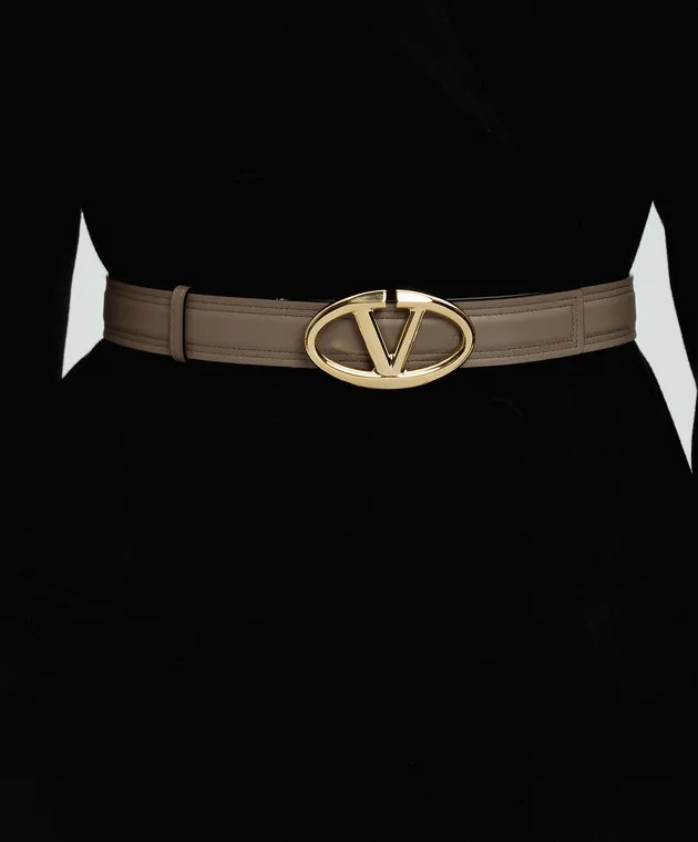 Valentino Beige leather strap with metal VLogo Signature logo