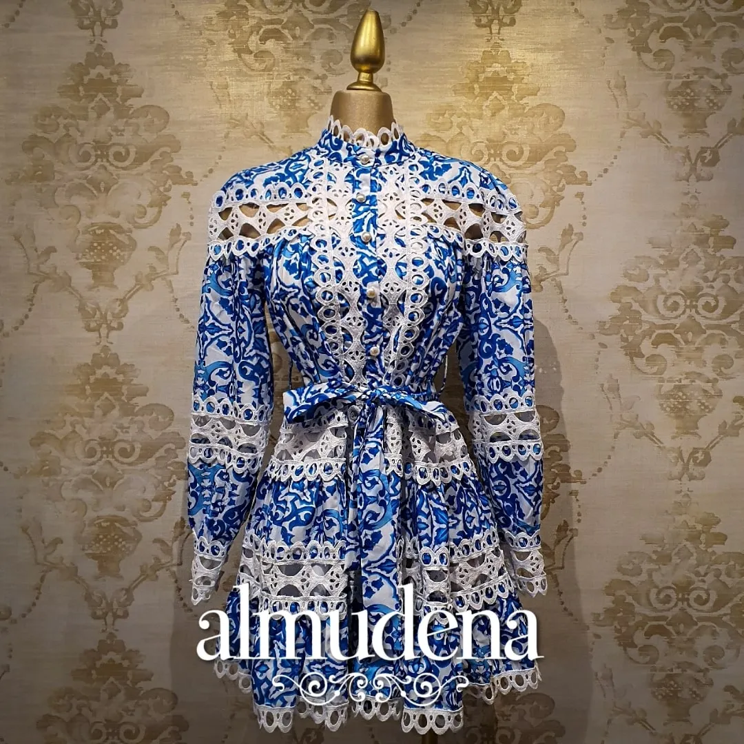 Vestido Azul Rey Corto Estampado