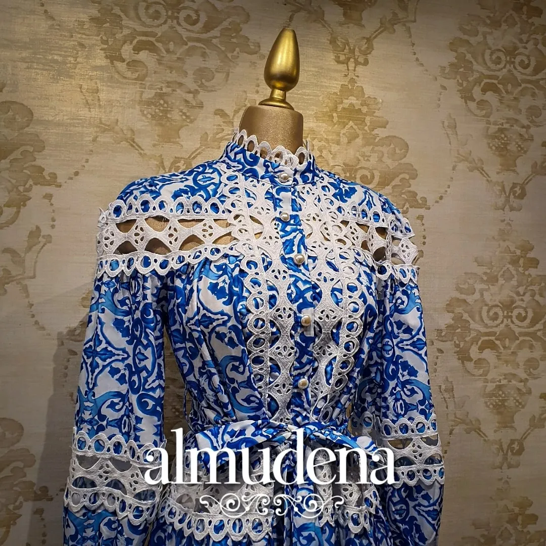 Vestido Azul Rey Corto Estampado