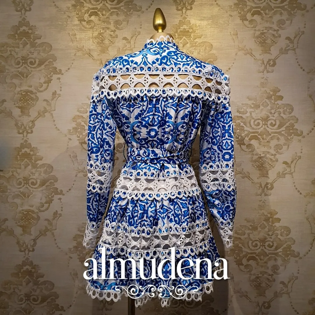Vestido Azul Rey Corto Estampado