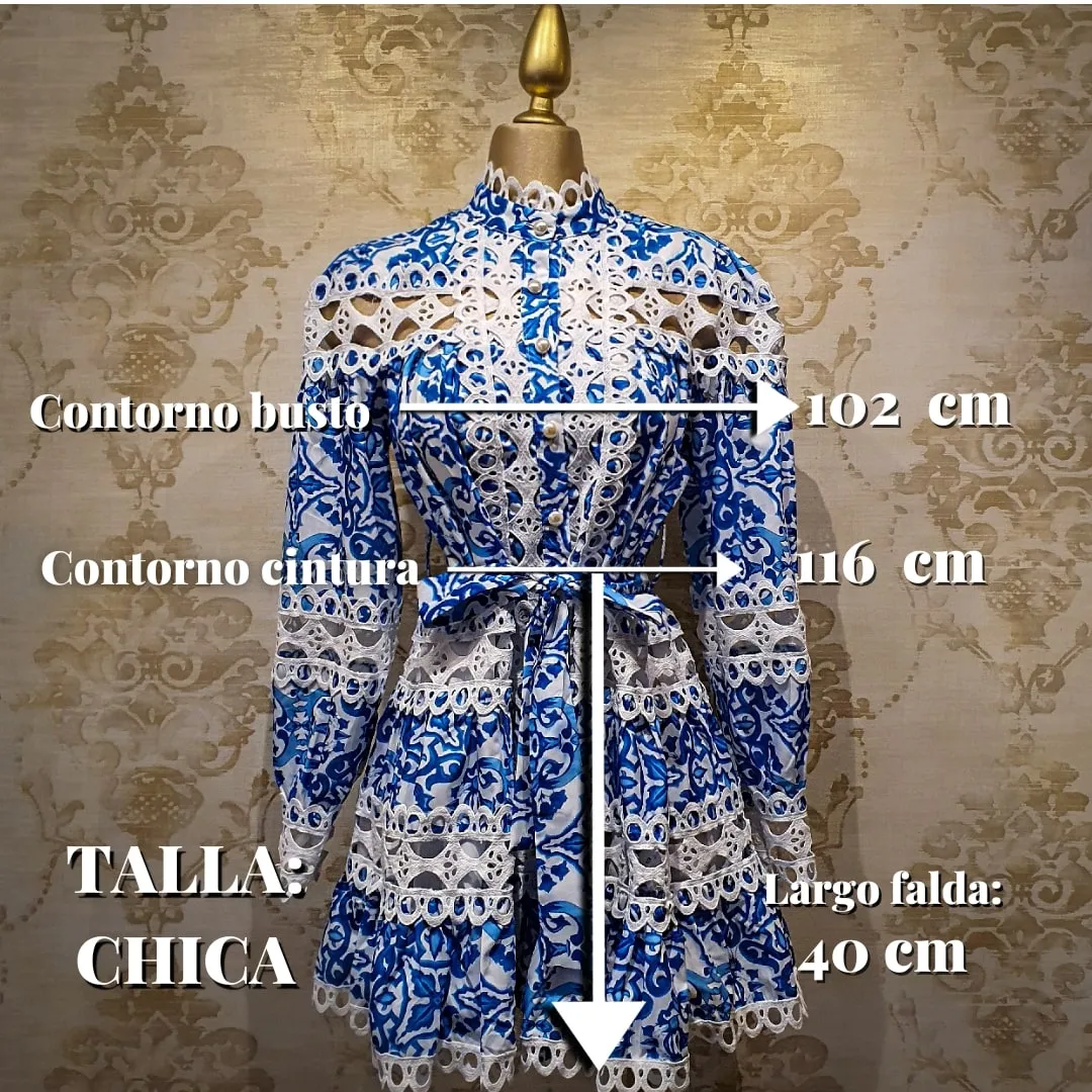 Vestido Azul Rey Corto Estampado