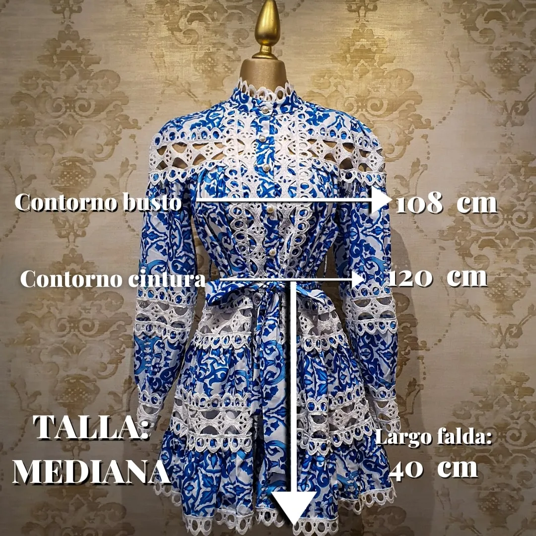 Vestido Azul Rey Corto Estampado
