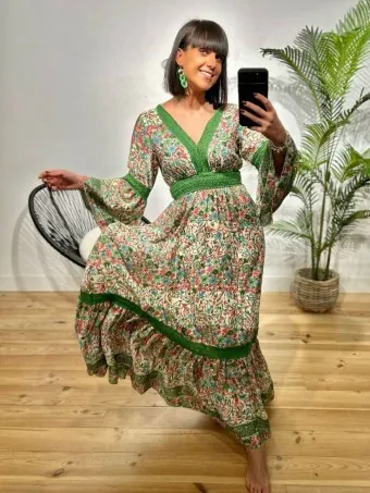 Vestido Estampado Crochet ROSEMUND Verde