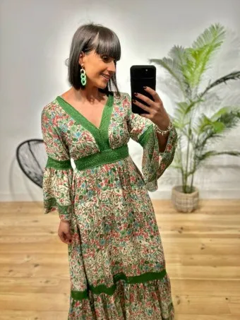 Vestido Estampado Crochet ROSEMUND Verde