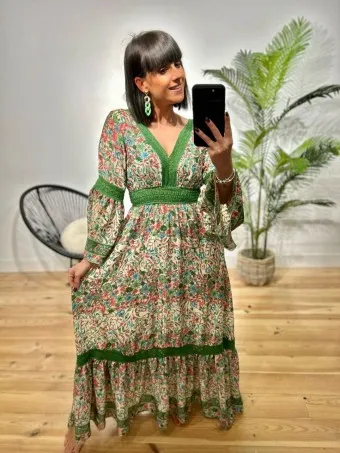 Vestido Estampado Crochet ROSEMUND Verde
