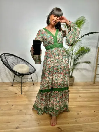 Vestido Estampado Crochet ROSEMUND Verde