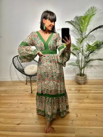 Vestido Estampado Crochet ROSEMUND Verde