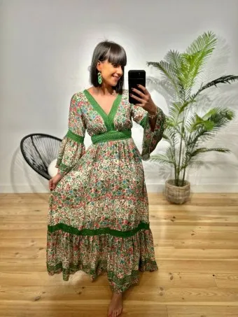 Vestido Estampado Crochet ROSEMUND Verde