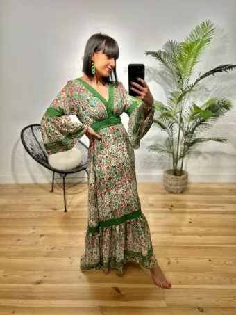 Vestido Estampado Crochet ROSEMUND Verde