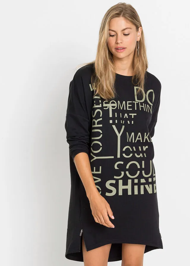 Vestido tipo sudadera Negro estampado