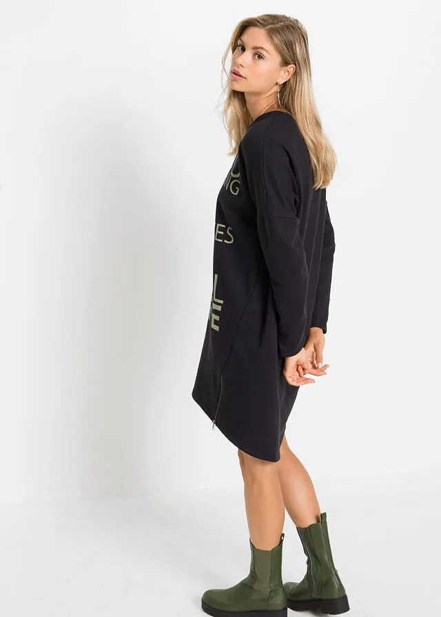 Vestido tipo sudadera Negro estampado