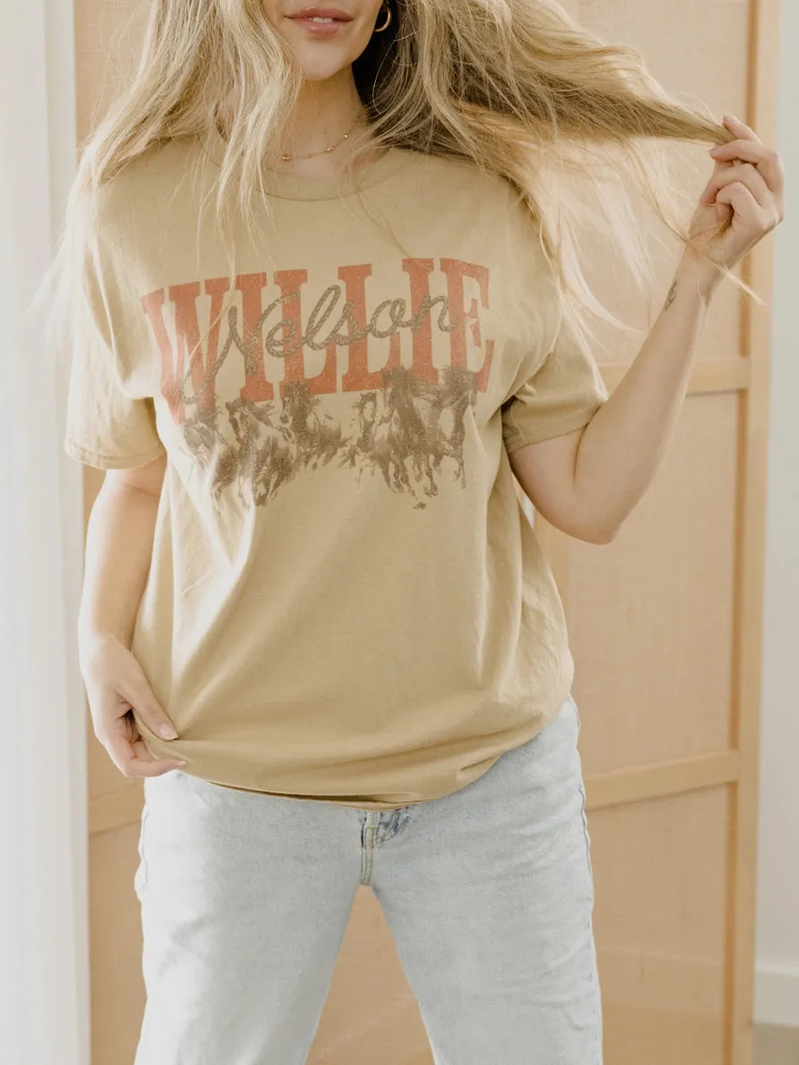 WILLIE NELSON HORSES TAN THRIFTED GRAPHIC TEE