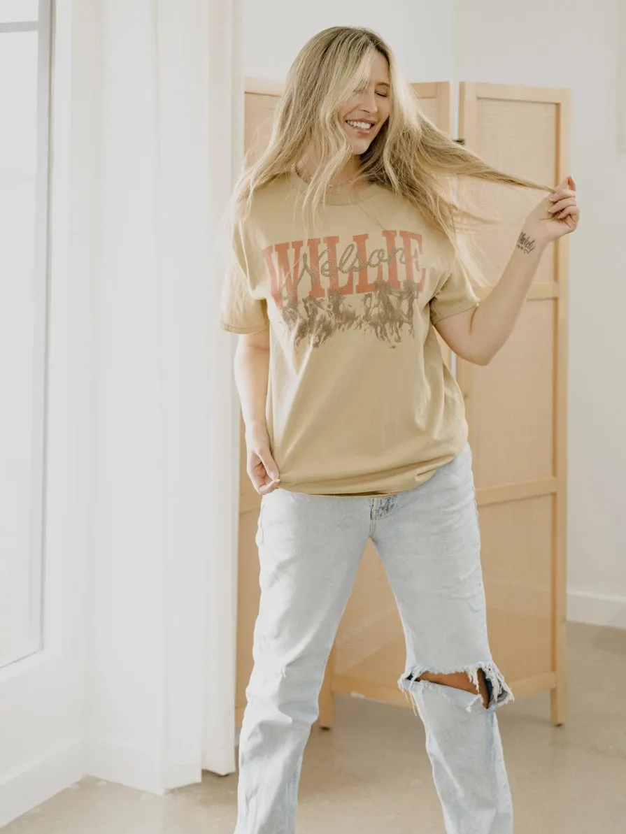 WILLIE NELSON HORSES TAN THRIFTED GRAPHIC TEE