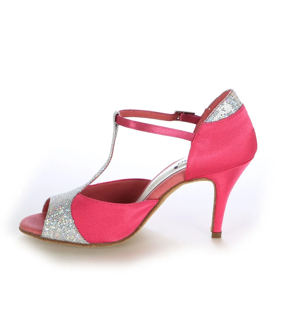 Zapato de tacon rosa y plata elegante
