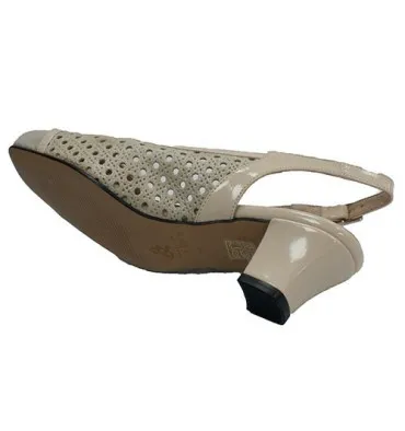 Zapato vestir mujer abierto detrás calado ancho especial Trebede en beig