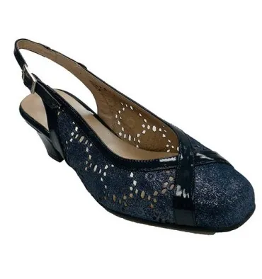 Zapato vestir mujer calado abierto detrás ancho especial Trebede en azul marino