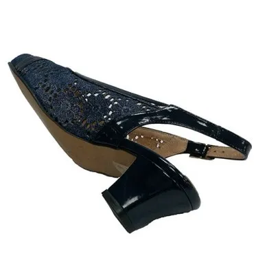 Zapato vestir mujer calado abierto detrás ancho especial Trebede en azul marino