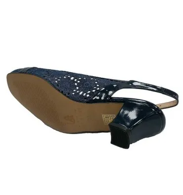Zapato vestir mujer calado abierto detrás ancho especial Trebede en azul marino