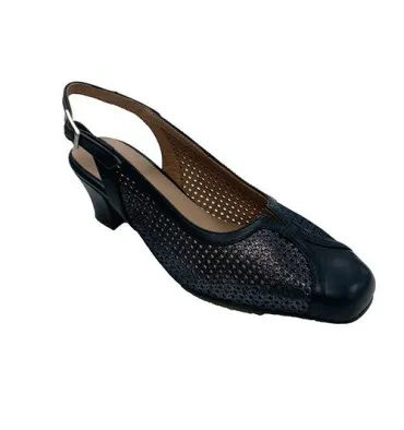 Zapato vestir mujer cerrado punta abierto atrás Trebede en azul